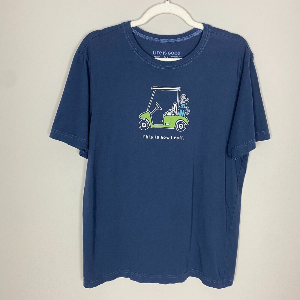 Life is‎ Good This is How I Roll Golf Cart Shirt Mens Medium Blue